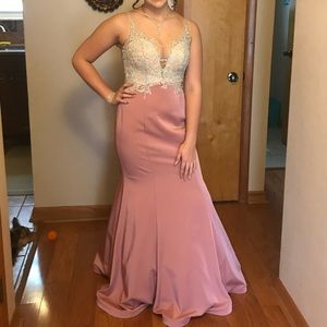 Blush and nude prom dress.
